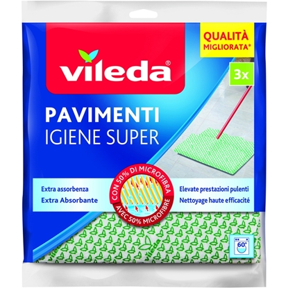 Immagine di VILEDA PANNO PAV. 50X45 IGIENESUPER 3PZ 50% MICROFIBRA