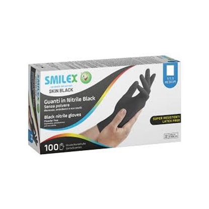 Immagine di SMILEX GUANTI NITRILE SKIN BLACK PRO SENZA POLVERE 100PZ S