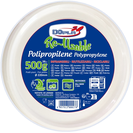 Immagine di DOPLA PIATTI PIANI RIUTILIZZABILI 38PZ 500GR BIANCHI