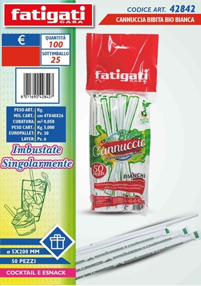 Immagine di FATIGATI CANNUCCE BIO 50PZ 5x200mm IMBUSTATE BIANCHE