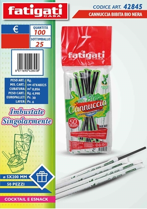 Immagine di FATIGATI CANNUCCE BIO 50PZ 5x200mm IMBUSTATE NERE