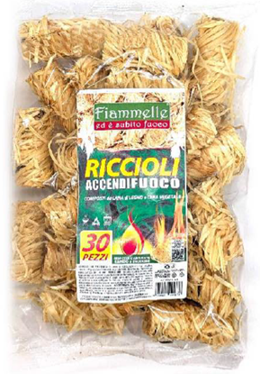 Immagine di FIAMMELLE ACCENDIFUOCO RICCIOLI 30PZ LANA DI LEGNO E CERA VEGETALE
