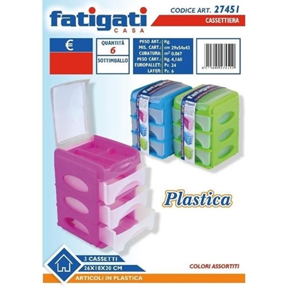 Immagine di FATIGATI CASSETTIERA PLASTICA MULTIUSO 3 CASSETTI COLORATA 26X18X20CM
