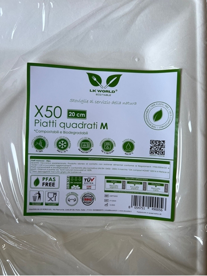 Immagine di AMABIO PIATTI QUADRATI 50PZ 20X20CM 16GR POLPA DI CELLULOSA BIANCHI