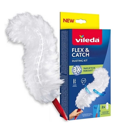 Immagine di VILEDA FLEX&CATCH KIT PIUMINO CATTURAPOLVERE CON MANICO CORTO + 2 RICAMBI