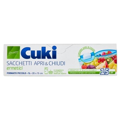 Immagine di CUKI SACCHETTI ERMETICI CON CHIUSURA CURSORE 15PZ PICCOLI 1LT 20X15