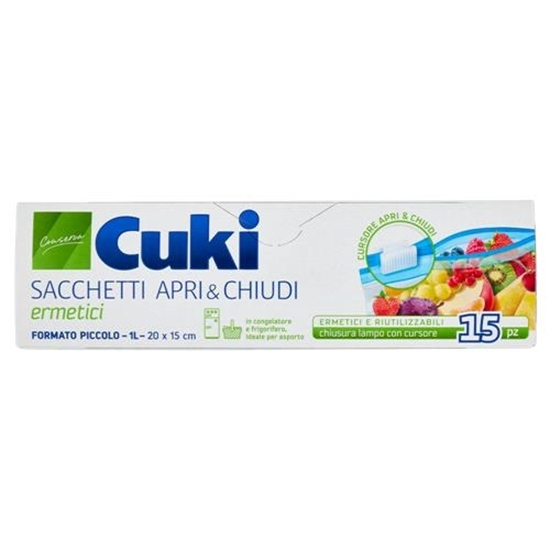 Immagine di CUKI SACCHETTI ERMETICI CON CHIUSURA CURSORE 15PZ PICCOLI 1LT 20X15